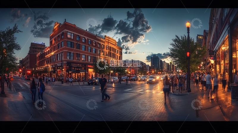 高清大图下载【趣麦麦图】城市黄昏街道夜景4