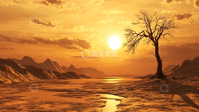 高清大图下载【趣麦麦图】夕阳下的枯树