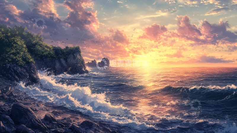 高清大图下载【趣麦麦图】唯美大海风景油画3
