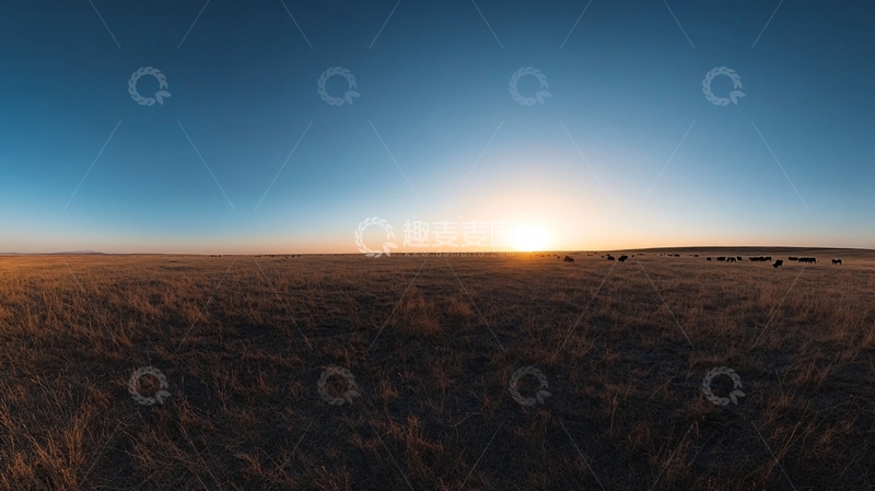 高清大图下载【趣麦麦图】冬季草原牧场日出