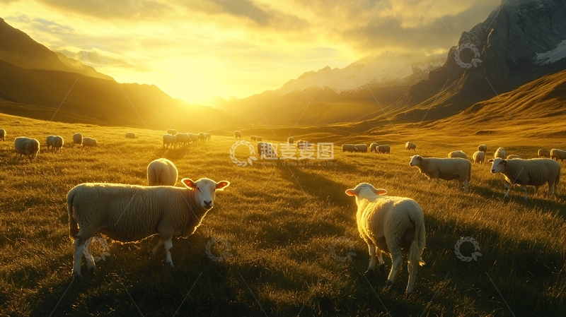 高清大图下载【趣麦麦图】披着晨曦的羊群4
