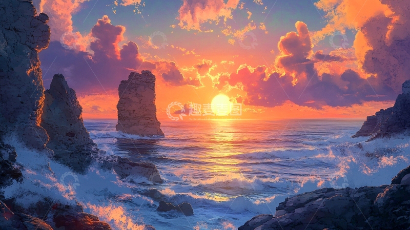 高清大图下载【趣麦麦图】唯美海岸风景插画49