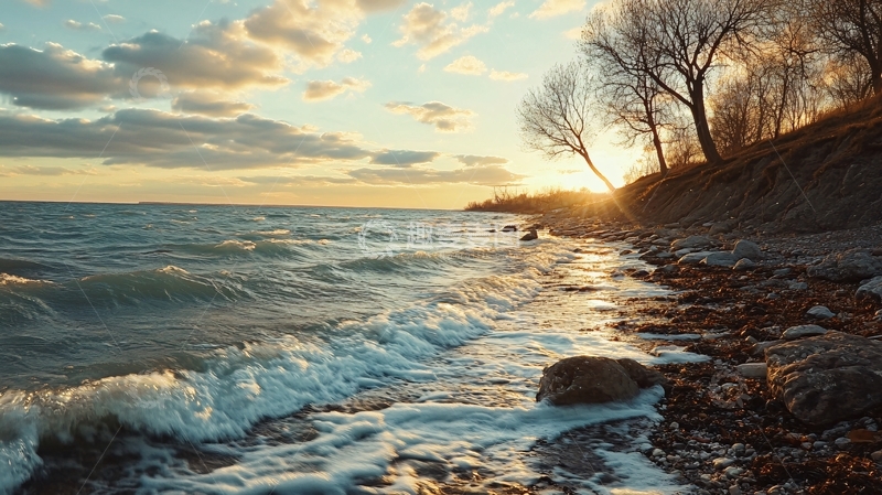 高清大图下载【趣麦麦图】阳光夕阳太阳岩石岸边3