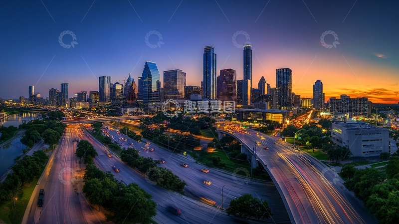 高清大图下载【趣麦麦图】城市暮色交通