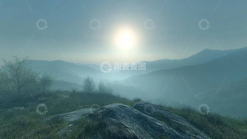 高清大图下载【趣麦麦图】阳光初照山间