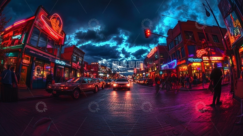 高清大图下载【趣麦麦图】街道黄昏霓虹