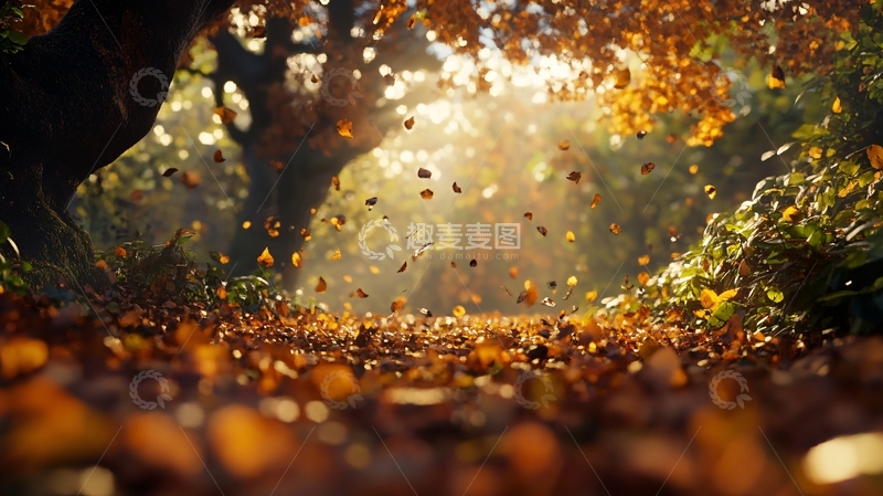 高清大图下载【趣麦麦图】唯美逆光秋天黄树叶5