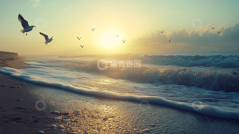 高清大图下载【趣麦麦图】海边夕阳落日余晖背景11