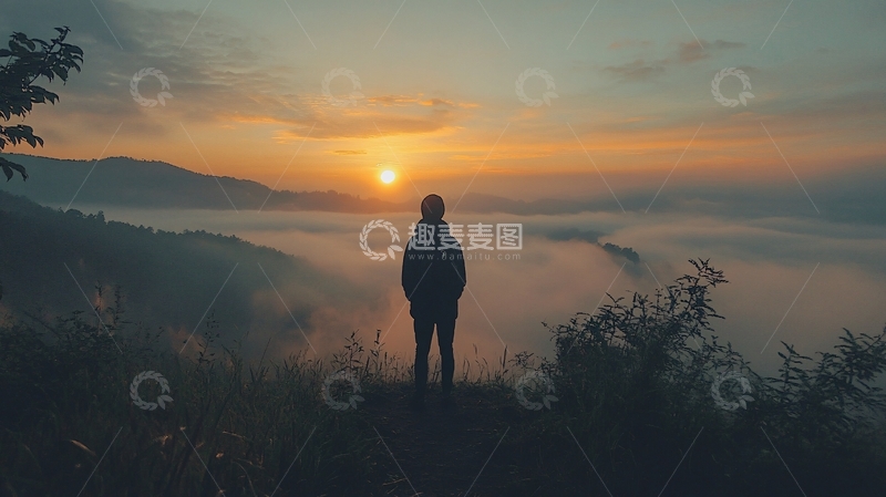 高清大图下载【趣麦麦图】看云海的人
