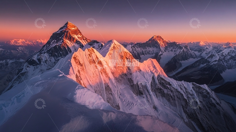 高清大图下载【趣麦麦图】雪峰夕照
