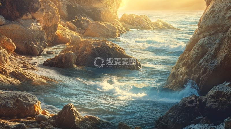 高清大图下载【趣麦麦图】夕阳浪石2