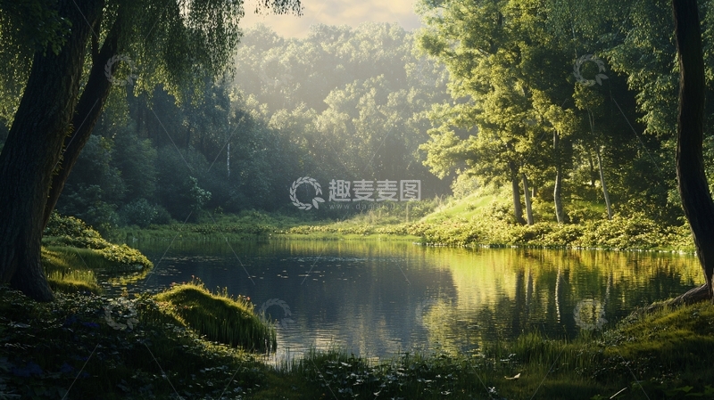 高清大图下载【趣麦麦图】湖畔湖泊梦幻森林12