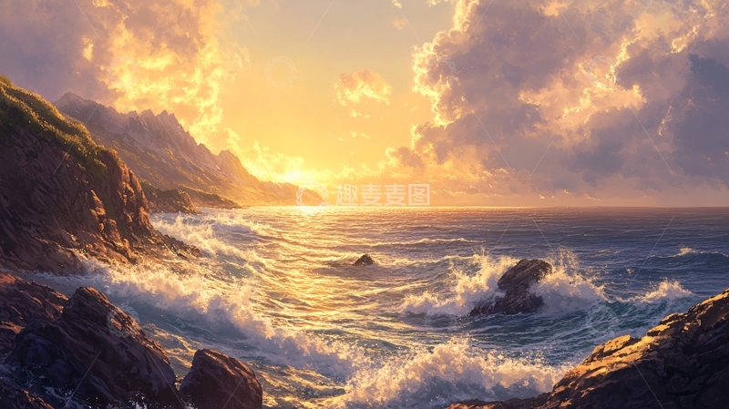 高清大图下载【趣麦麦图】唯美大海风景油画4