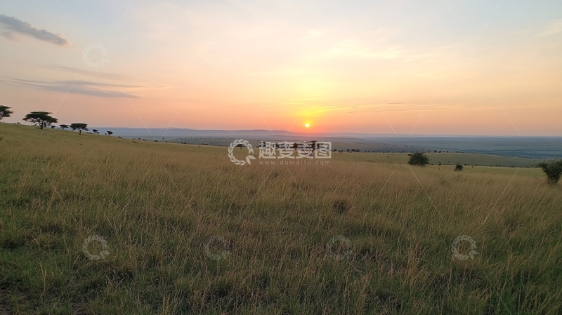 高清大图下载【趣麦麦图】大草原日出
