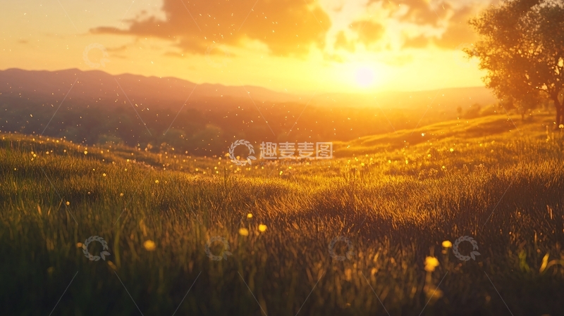 高清大图下载【趣麦麦图】傍晚草地阳光1