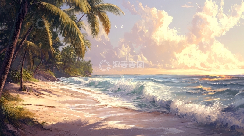 高清大图下载【趣麦麦图】唯美海岸风景插画51