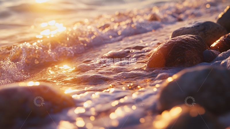 高清大图下载【趣麦麦图】夕阳浪石4