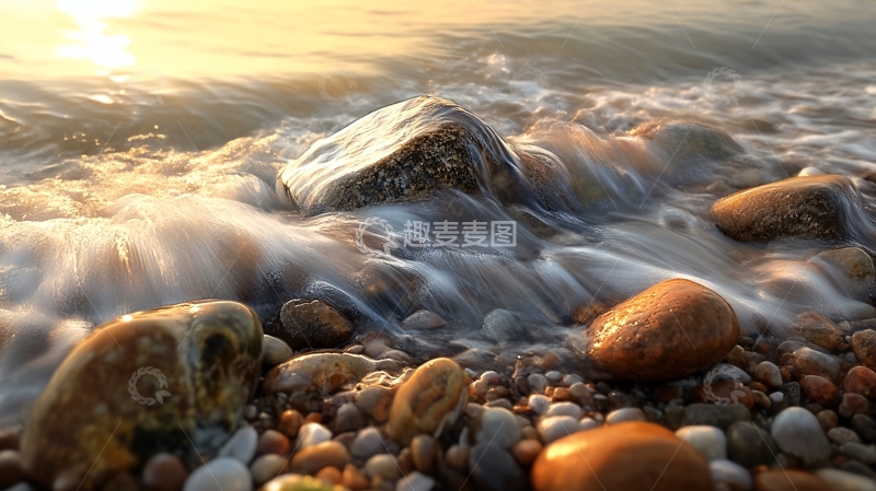 高清大图下载【趣麦麦图】夕阳浪石3