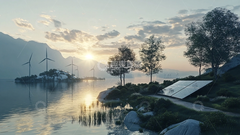 高清大图下载【趣麦麦图】风力发电岛屿