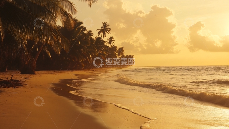 高清大图下载【趣麦麦图】海边夕阳椰树9
