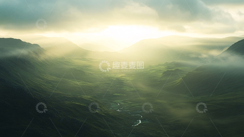 高清大图下载【趣麦麦图】山地丘陵草场夕阳1