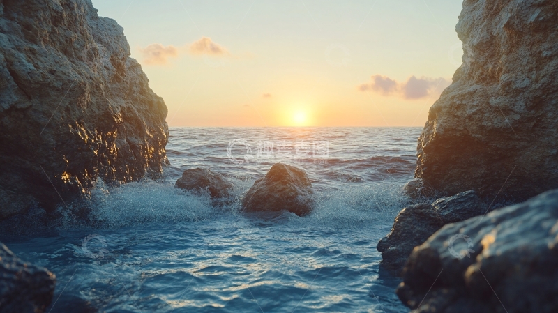 高清大图下载【趣麦麦图】阳光夕阳太阳岩石岸边6