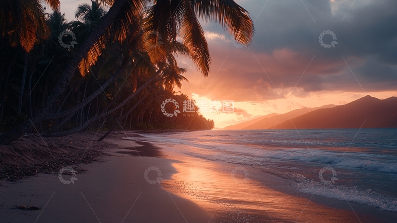 高清大图下载【趣麦麦图】椰林晚风1