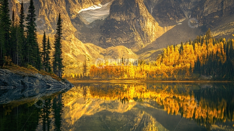 高清大图下载【趣麦麦图】高山湖泊森林雪山黄叶