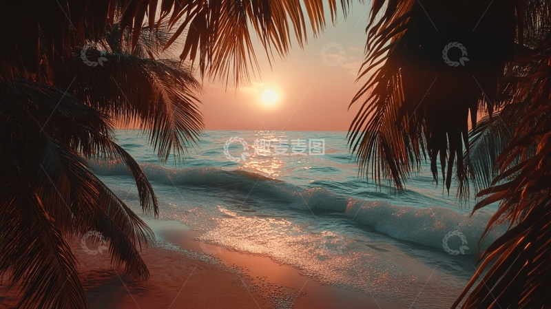 高清大图下载【趣麦麦图】海边夕阳椰树11