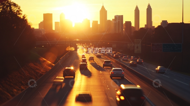 高清大图下载【趣麦麦图】夕阳下的城市快车道5