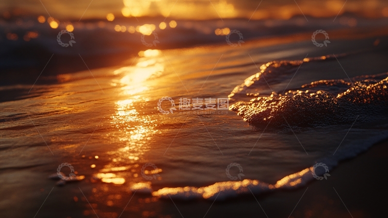 高清大图下载【趣麦麦图】夕阳下的金色波光