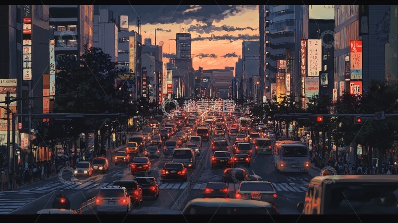 高清大图下载【趣麦麦图】日落街道插画28