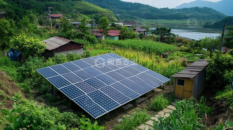 高清大图下载【趣麦麦图】山村太阳能发电