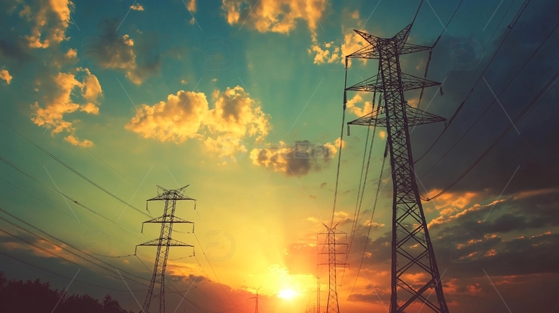 高清大图下载【趣麦麦图】电网蓝天晚霞2