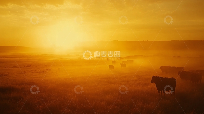 高清大图下载【趣麦麦图】清晨太阳牛群乡村3