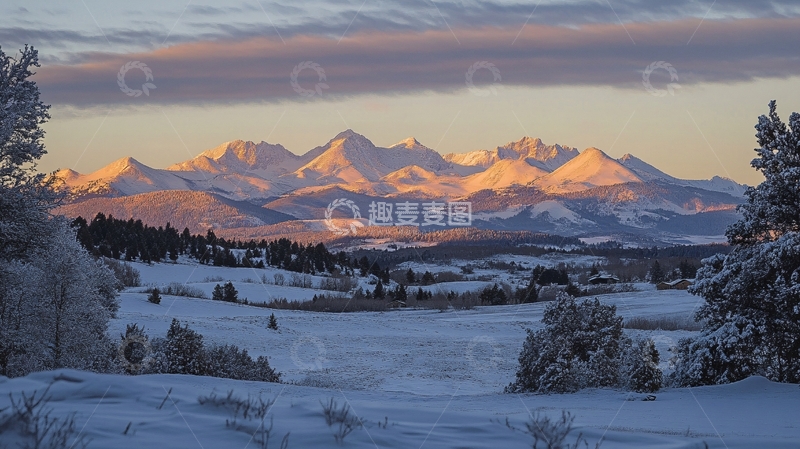 高清大图下载【趣麦麦图】雪景日出荒山冰冷1