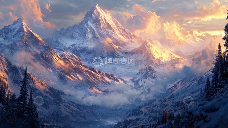 高清大图下载【趣麦麦图】雪峰阳光