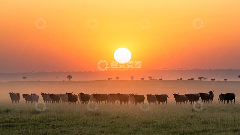 高清大图下载【趣麦麦图】清晨太阳牛群乡村5