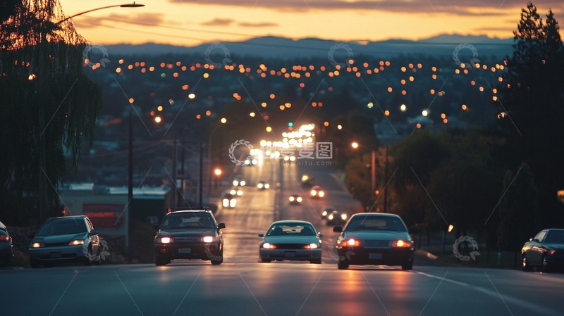 高清大图下载【趣麦麦图】黄昏道路汽车