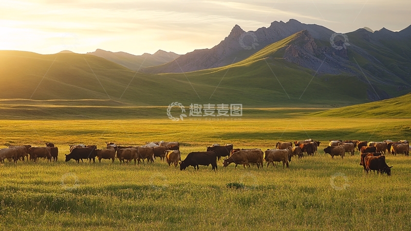 高清大图下载【趣麦麦图】傍晚草原牧归牛群5