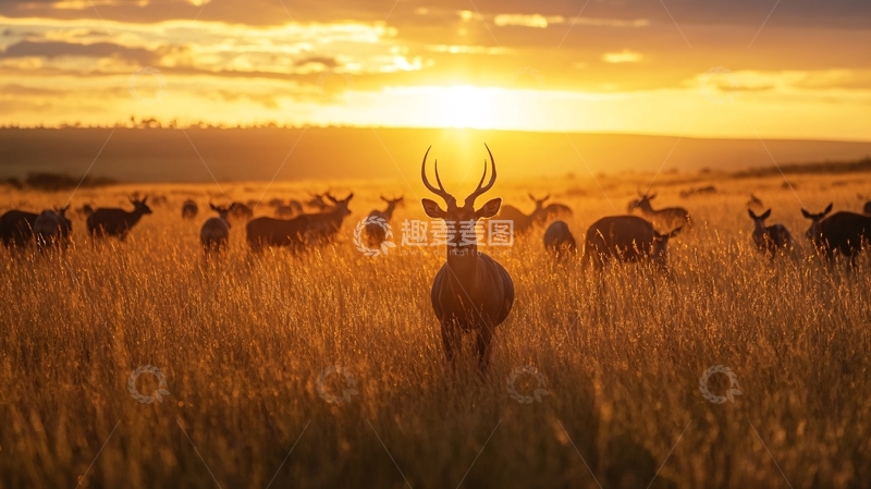 高清大图下载【趣麦麦图】动感非洲野鹿群