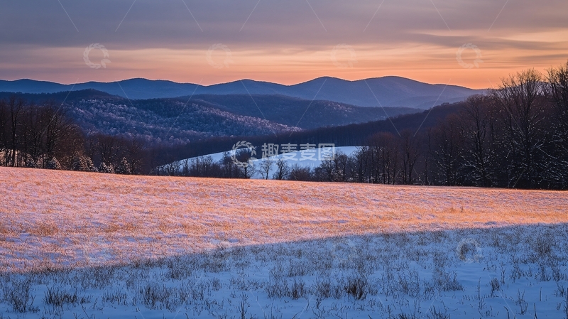 高清大图下载【趣麦麦图】雪景日出荒山冰冷2