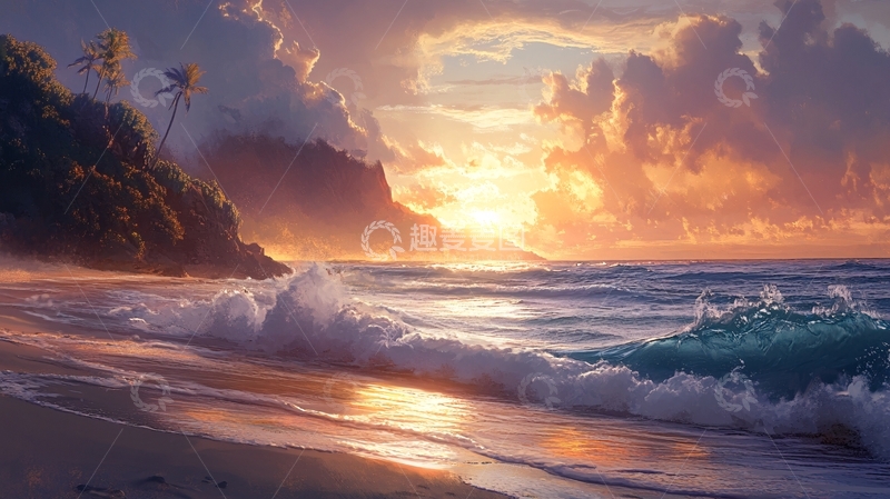 高清大图下载【趣麦麦图】唯美海岸风景插画52