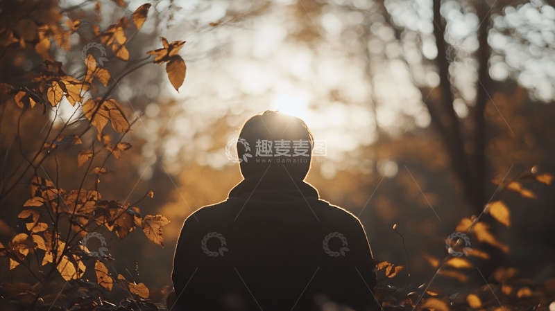 高清大图下载【趣麦麦图】秋天黄昏背影1