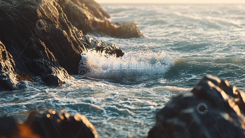 高清大图下载【趣麦麦图】海边拍打岩石的浪花