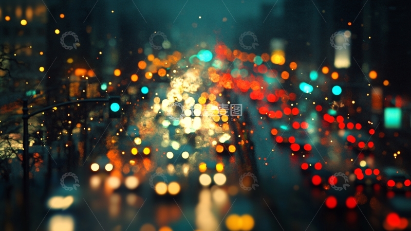 高清大图下载【趣麦麦图】雨中街道夜晚的雨2