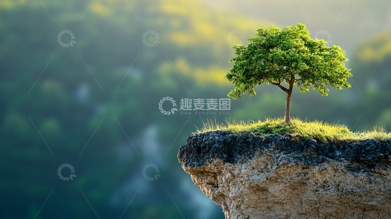 高清大图下载【趣麦麦图】生长在悬崖边的两棵树1
