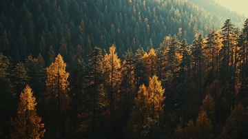 金秋茂密落叶松林