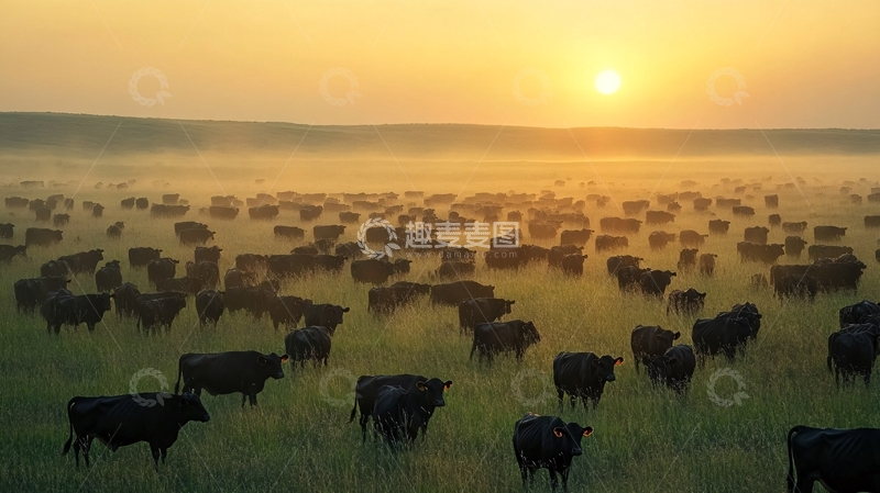 高清大图下载【趣麦麦图】清晨太阳牛群乡村6