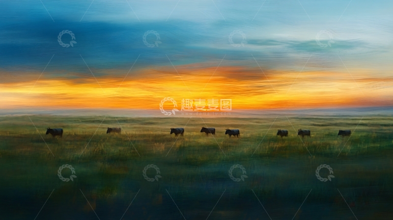 高清大图下载【趣麦麦图】暮归的牛群12